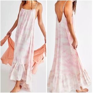 Free People Intimately XS Full On Maxi Slip Dress Pink Purple Tie Dye A-Line